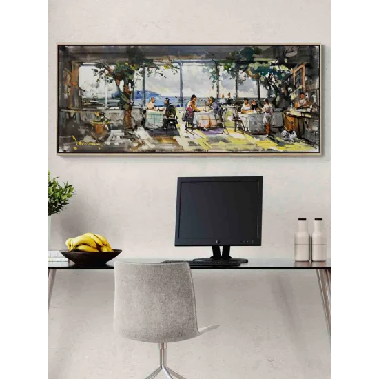 Çay Bahçesinde Yağlı Boya Tablosu