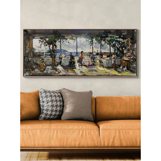 Çay Bahçesinde Yağlı Boya Tablosu