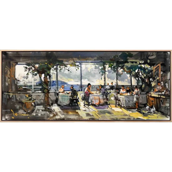 Çay Bahçesinde Yağlı Boya Tablosu