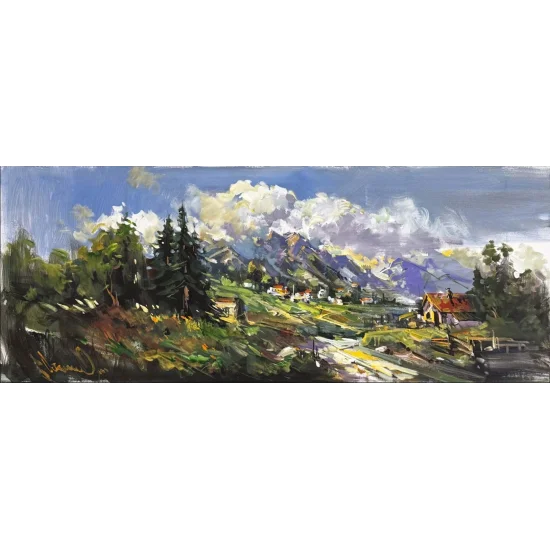 Çayırların Ardında Yağlı Boya Tablosu