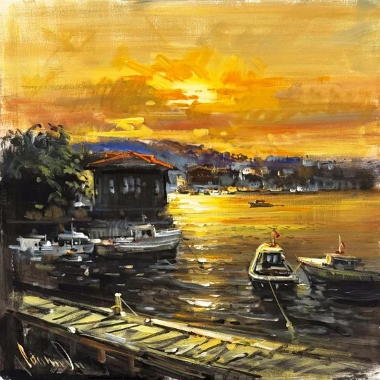 Çengelköy Rıhtımından Gün Yağlı Boya Tablosu