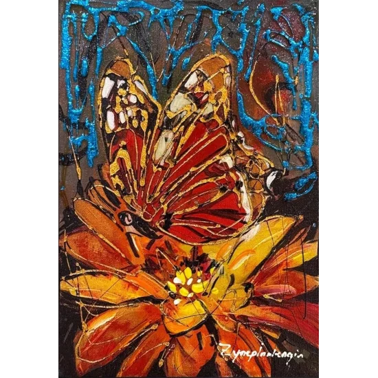 Butterfly in the Heart of a Flower Oil Painting