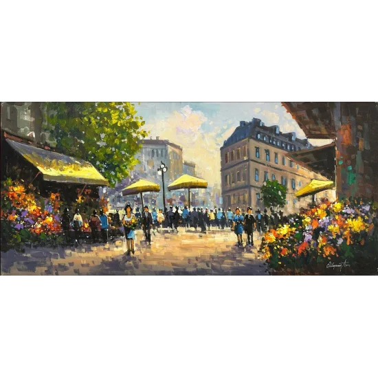 Çiçek Pazarı Sesi Yağlı Boya Tablosu