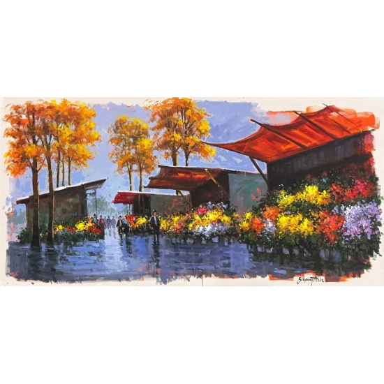 Çiçekçilerin Sokağı Yağlı Boya Tablosu