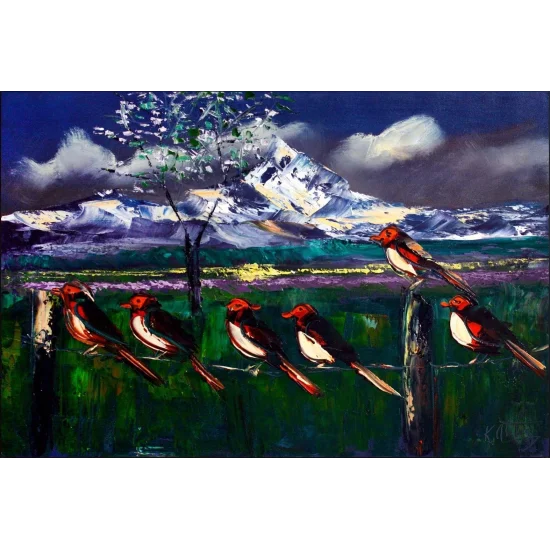 Çitteki Kuşlar Yağlı Boya Tablosu