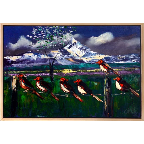 Çitteki Kuşlar Yağlı Boya Tablosu