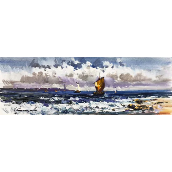 Waves and Sailboats Oil Painting