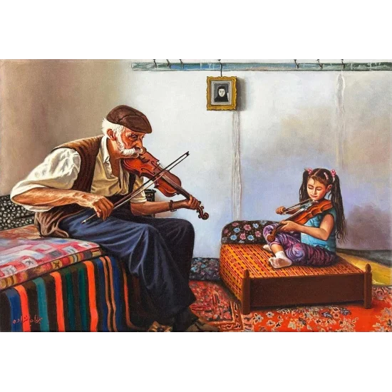 Dededen Kıza Melodi Yağlı Boya Tablosu