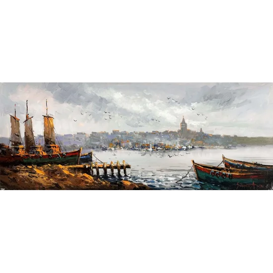 Sea and City Oil Painting