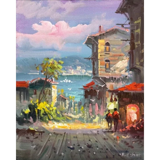 Denize Açılan Sokak Yağlı Boya Tablosu