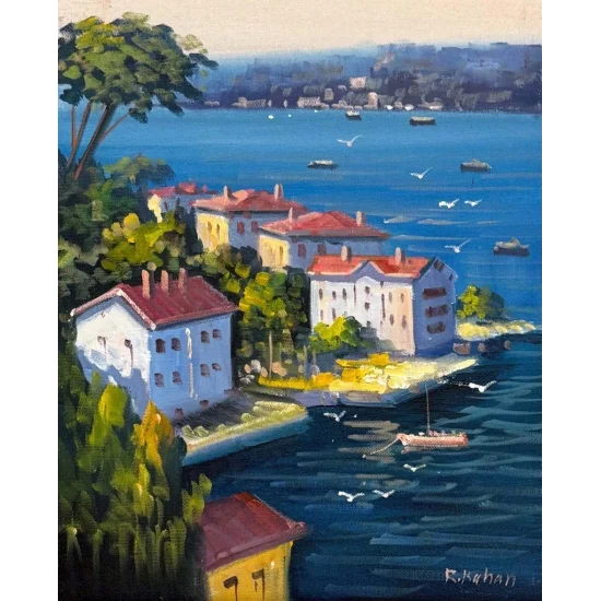 Denize Açılan Yalılar Yağlı Boya Tablosu