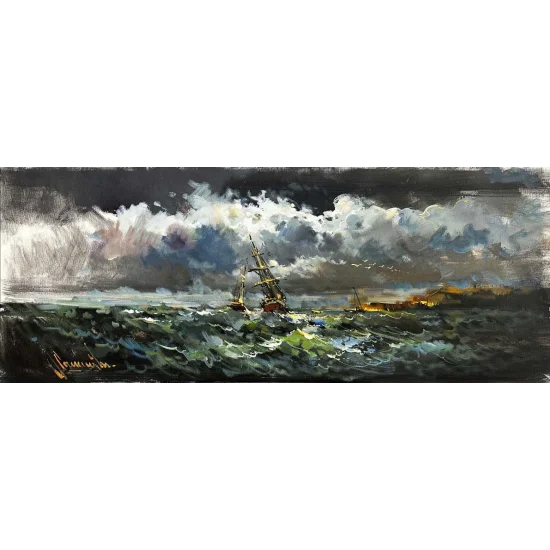 Denizin Asi Dalgaları Yağlı Boya Tablosu