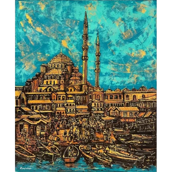 Denizin Kenarındaki Cami Yağlı Boya Tablosu