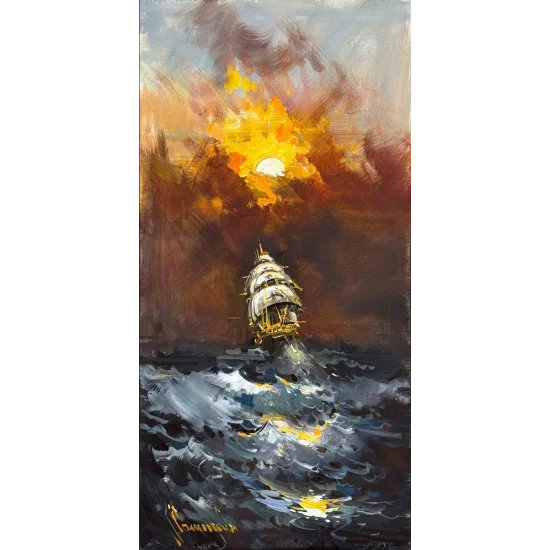 Denizin Parlayan İzleri Yağlı Boya Tablosu