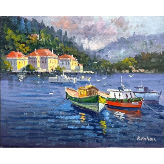 Denizle Komşu Evler Yağlı Boya Tablosu