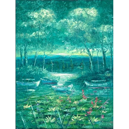 Doğanın Yansıması Nilüferler Yağlı Boya Tablosu