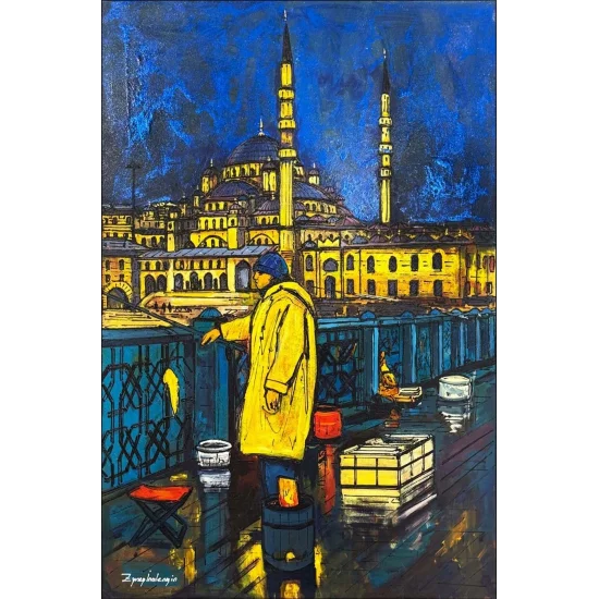 Eminönüde Balıkçı Yağlı Boya Tablosu