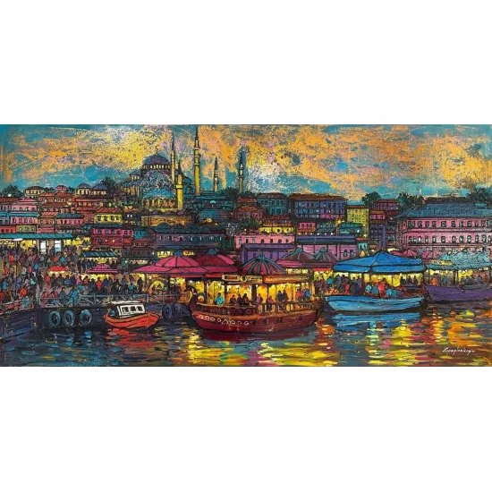 Eminönü Tarihi Balıkçıkları Yağlı Boya Tablosu