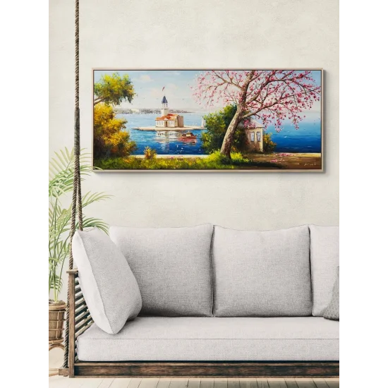 Erguvan Zamanında Kız Kulesi Yağlı Boya Tablosu