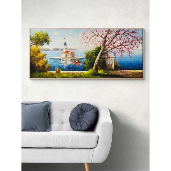 Erguvan Zamanında Kız Kulesi Yağlı Boya Tablosu