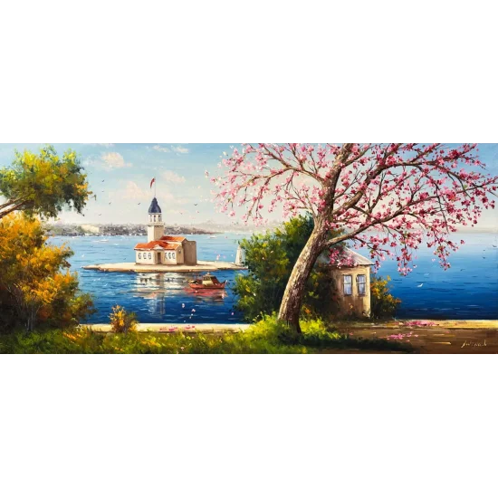 Erguvan Zamanında Kız Kulesi Yağlı Boya Tablosu