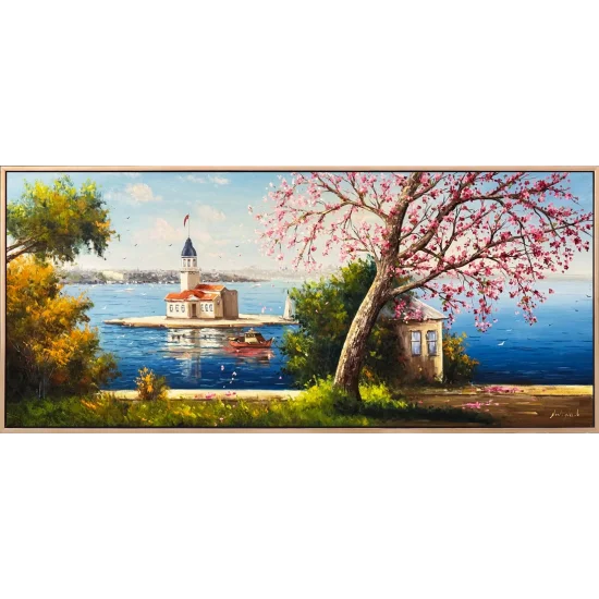 Erguvan Zamanında Kız Kulesi Yağlı Boya Tablosu