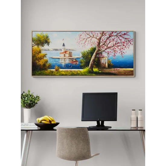 Erguvan Zamanında Kız Kulesi Yağlı Boya Tablosu