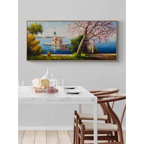 Erguvan Zamanında Kız Kulesi Yağlı Boya Tablosu