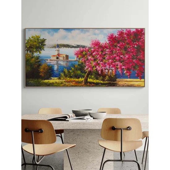 Erguvanlar İçinde Kız Kulesi Yağlı Boya Tablosu