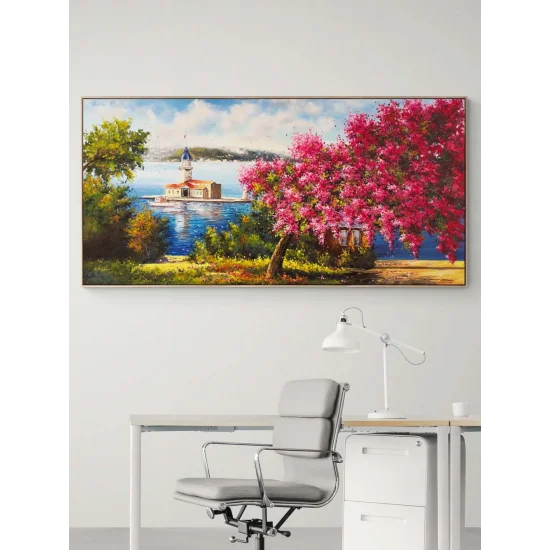 Erguvanlar İçinde Kız Kulesi Yağlı Boya Tablosu