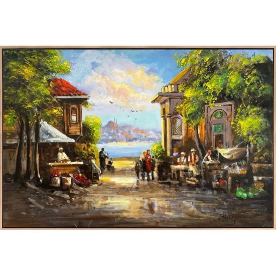 Old Marketplace Oil Painting