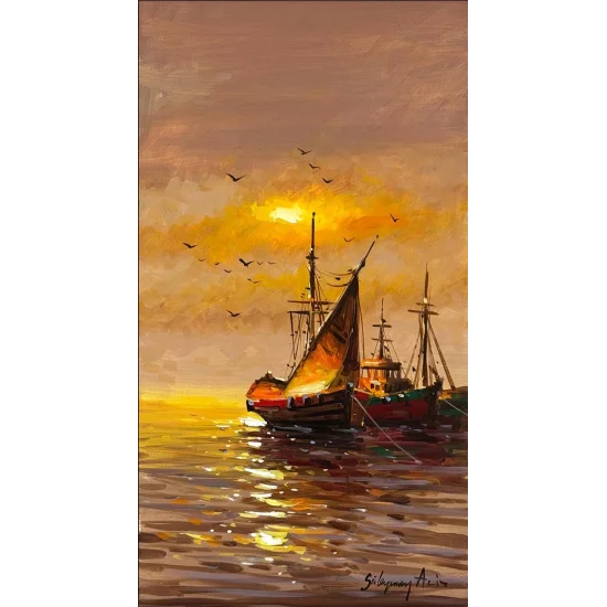 Eski İstanbul’un Tekneleri Yağlı Boya Tablosu