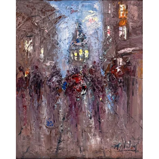 Crowds in Galata Oil Painting
