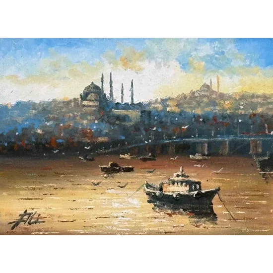Galata Köprüsü ve Yeni Cami Yağlı Boya Tablosu