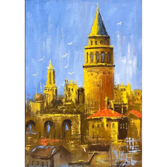 Galata Kulesi İzinde Yağlı Boya Tablosu