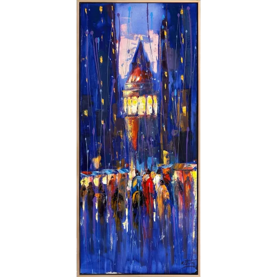 Oil Painting of Galata Tower at Night