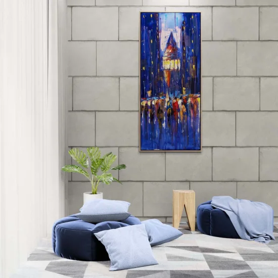 Oil Painting of Galata Tower at Night