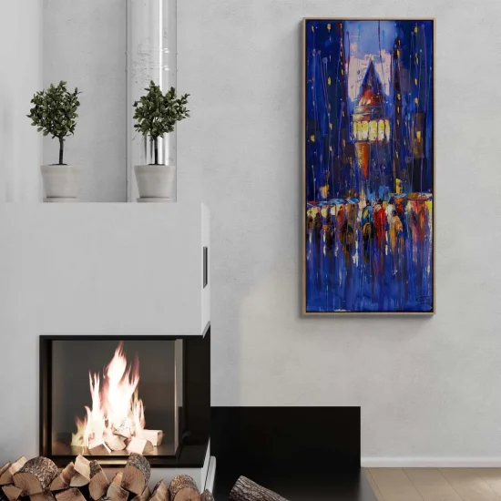 Oil Painting of Galata Tower at Night