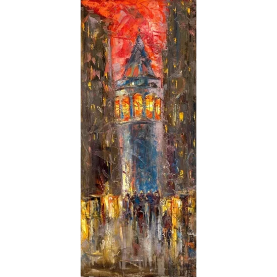 Galatanın Gece Işıkları Yağlı Boya Tablosu