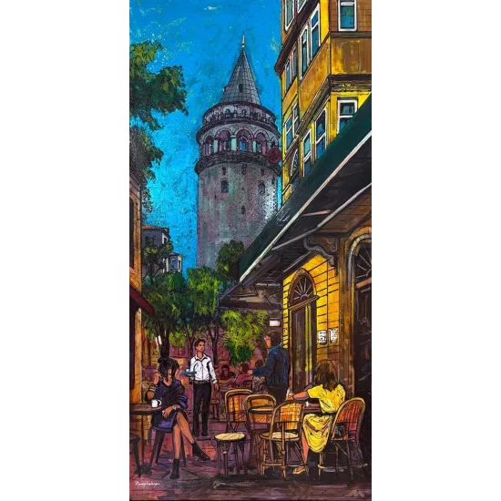 Galata’da Bir Akşam Sohbeti Yağlı Boya Tablosu