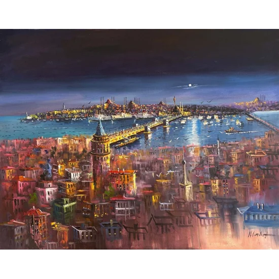 Night at the Istanbul Bosphorus Oil Painting