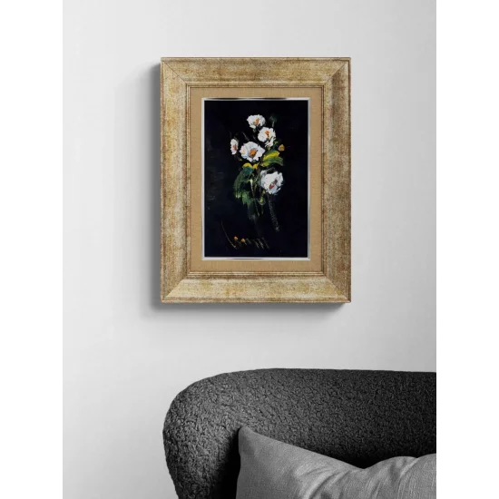 Gecenin İçinde Çiçekler Yağlı Boya Tablosu