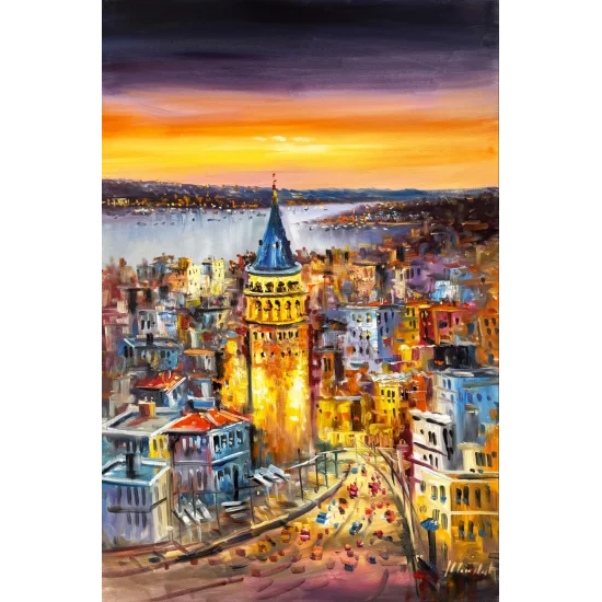 Gecenin Işığında İstanbul Yağlı Boya Tablosu