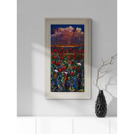 Gelincik Bahçesinde Gece Yağlı Boya Tablosu