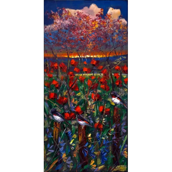 Gelincik Bahçesinde Gece Yağlı Boya Tablosu