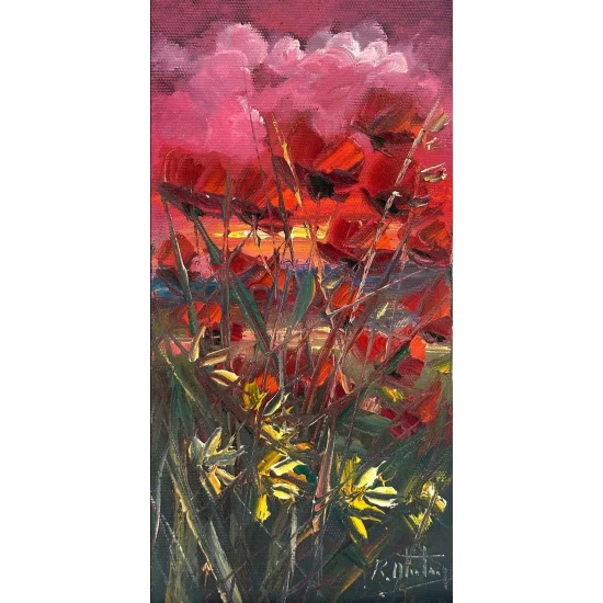 Sunset in the Poppy Garden Oil Painting