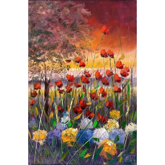 Gelincik ve Ortancanın Baharı Yağlı Boya Tablosu