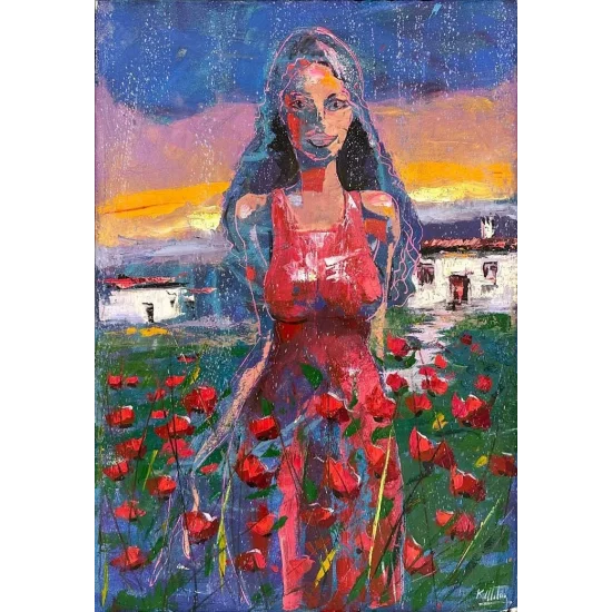 Colorful View of Poppies Oil Painting