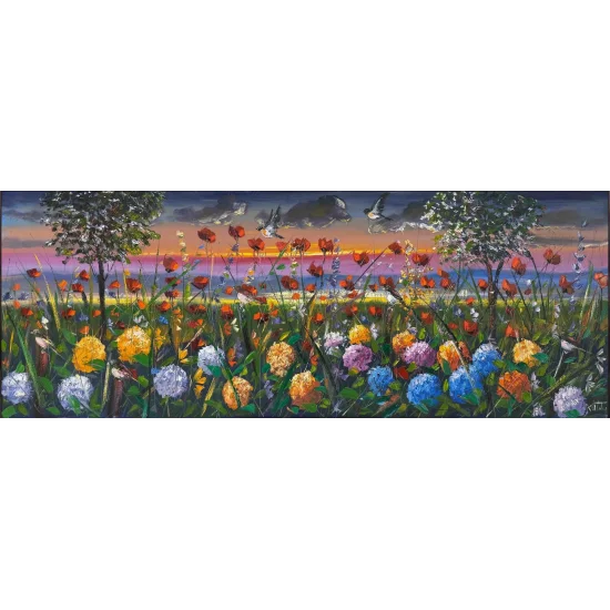 Gelinciklerle Dans Eden Ortancalar Yağlı Boya Tablosu