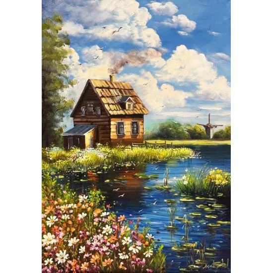 Göl Evinde Bahar Yağlı Boya Tablosu